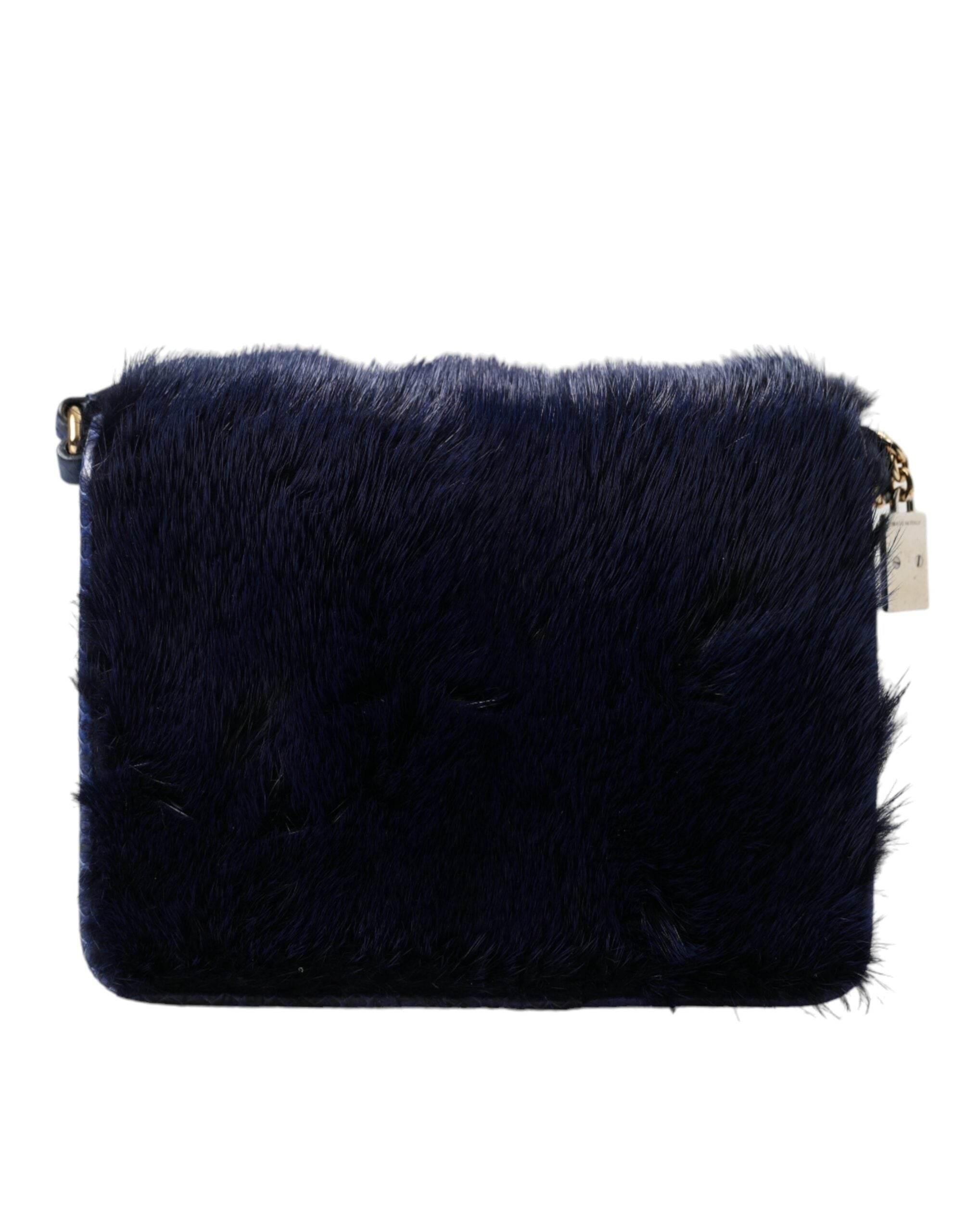Dolce & Gabbana Dark Blue Fur Ayers Lily Twist Crossbody Shoulder Bag - Hilstor