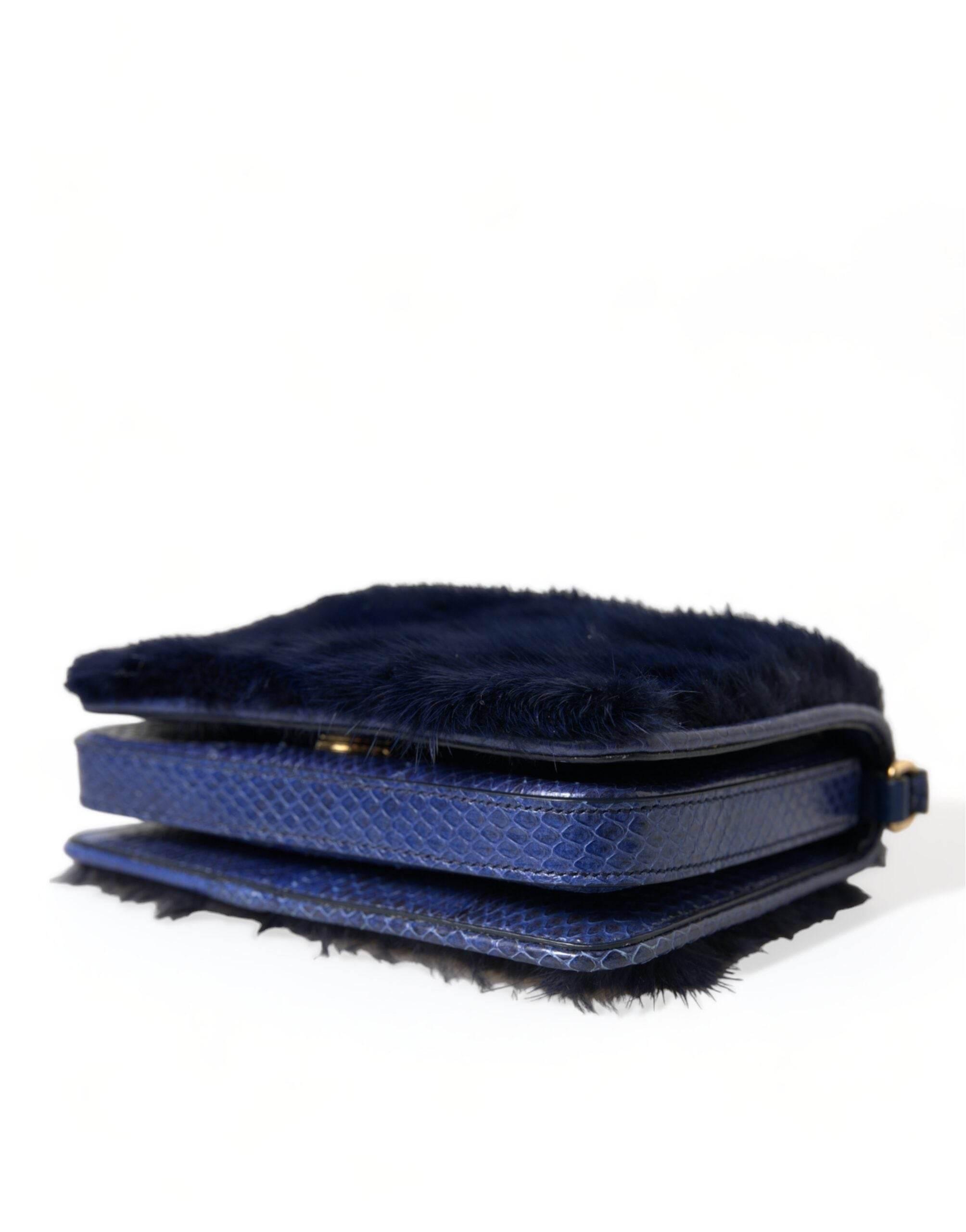 Dolce & Gabbana Dark Blue Fur Ayers Lily Twist Crossbody Shoulder Bag - Hilstor