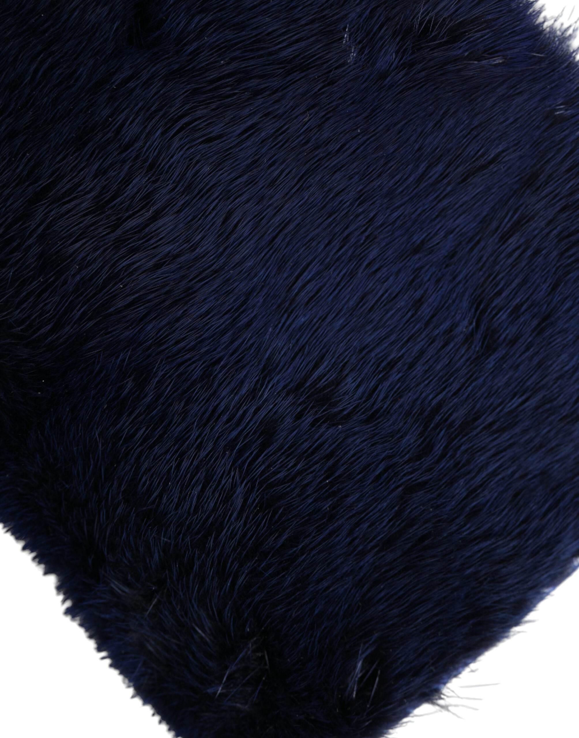 Dolce & Gabbana Dark Blue Fur Ayers Lily Twist Crossbody Shoulder Bag - Hilstor