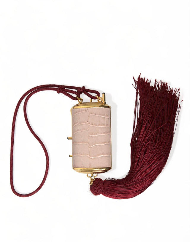 Dolce & Gabbana Exotic Pink Leather Mini Mirror Bag with Tassel - Hilstor