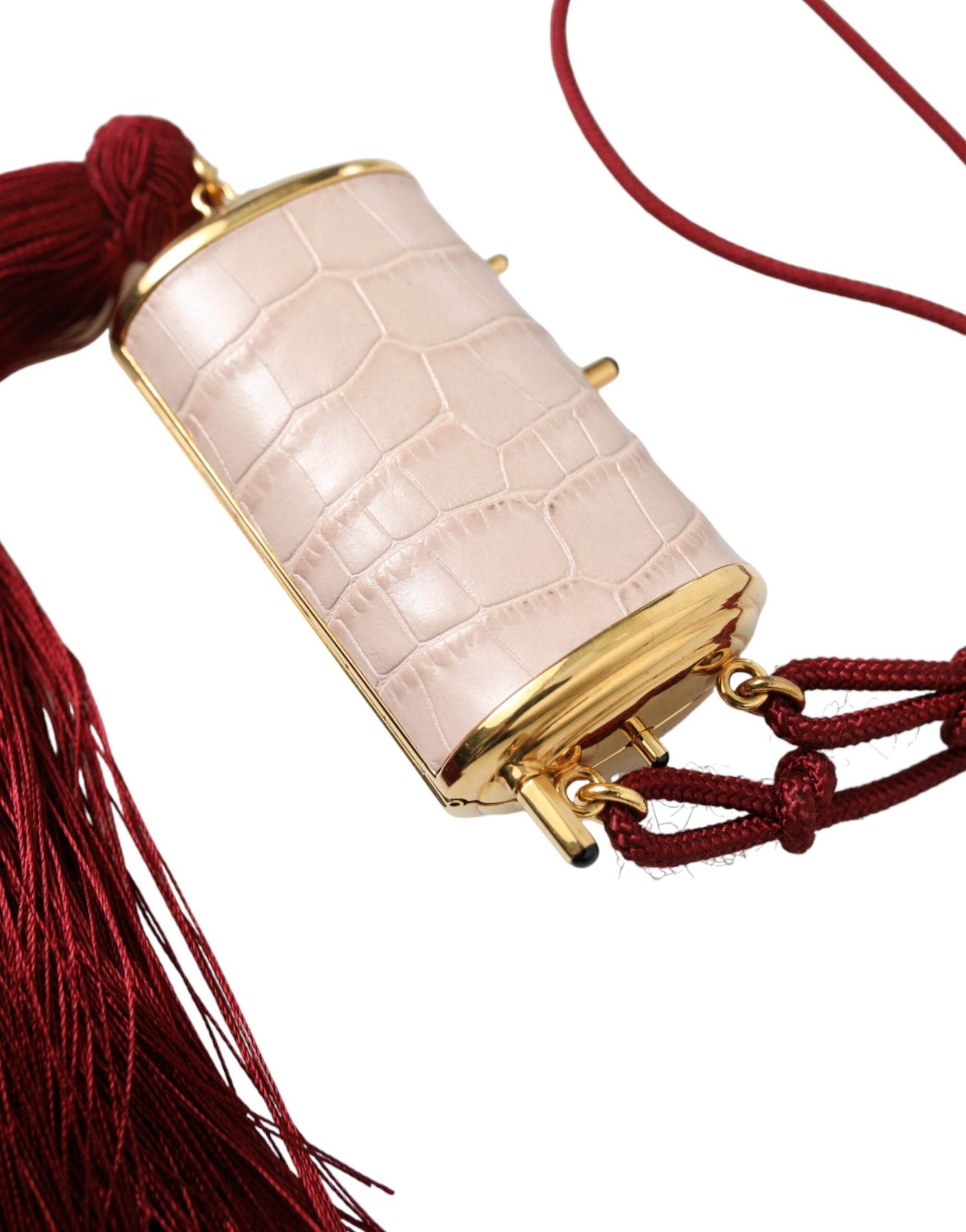 Dolce & Gabbana Exotic Pink Leather Mini Mirror Bag with Tassel - Hilstor