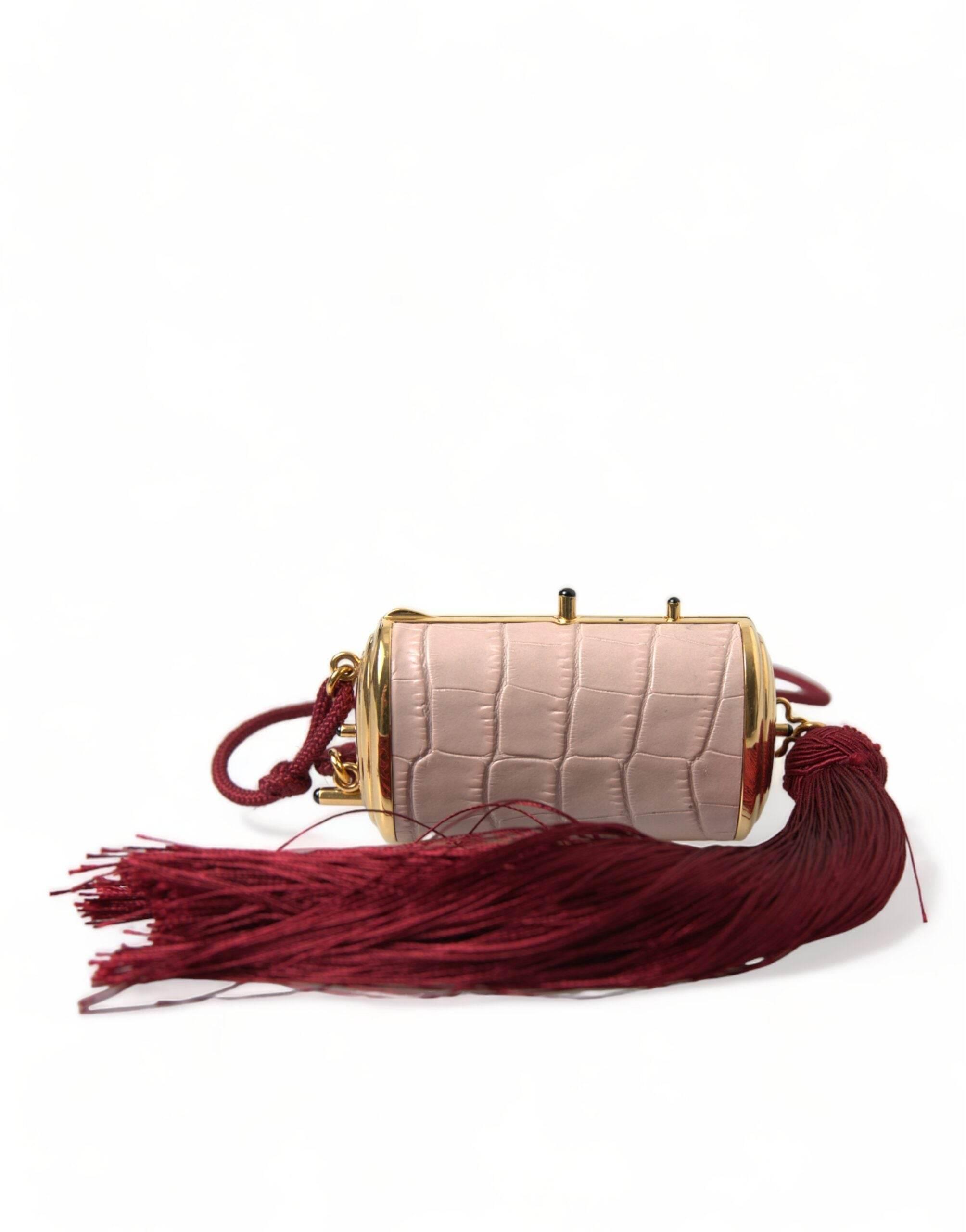 Dolce & Gabbana Exotic Pink Leather Mini Mirror Bag with Tassel - Hilstor