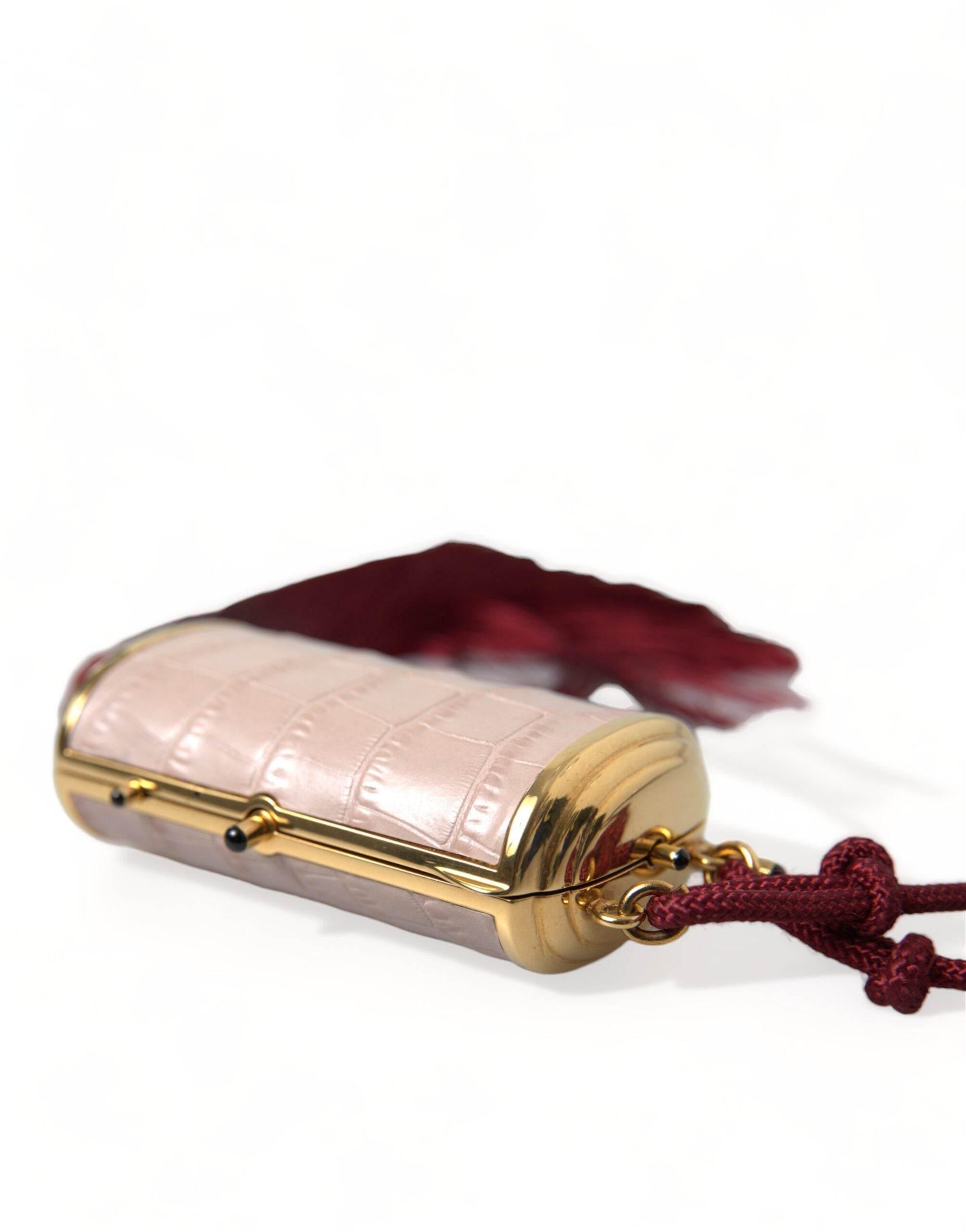 Dolce & Gabbana Exotic Pink Leather Mini Mirror Bag with Tassel - Hilstor