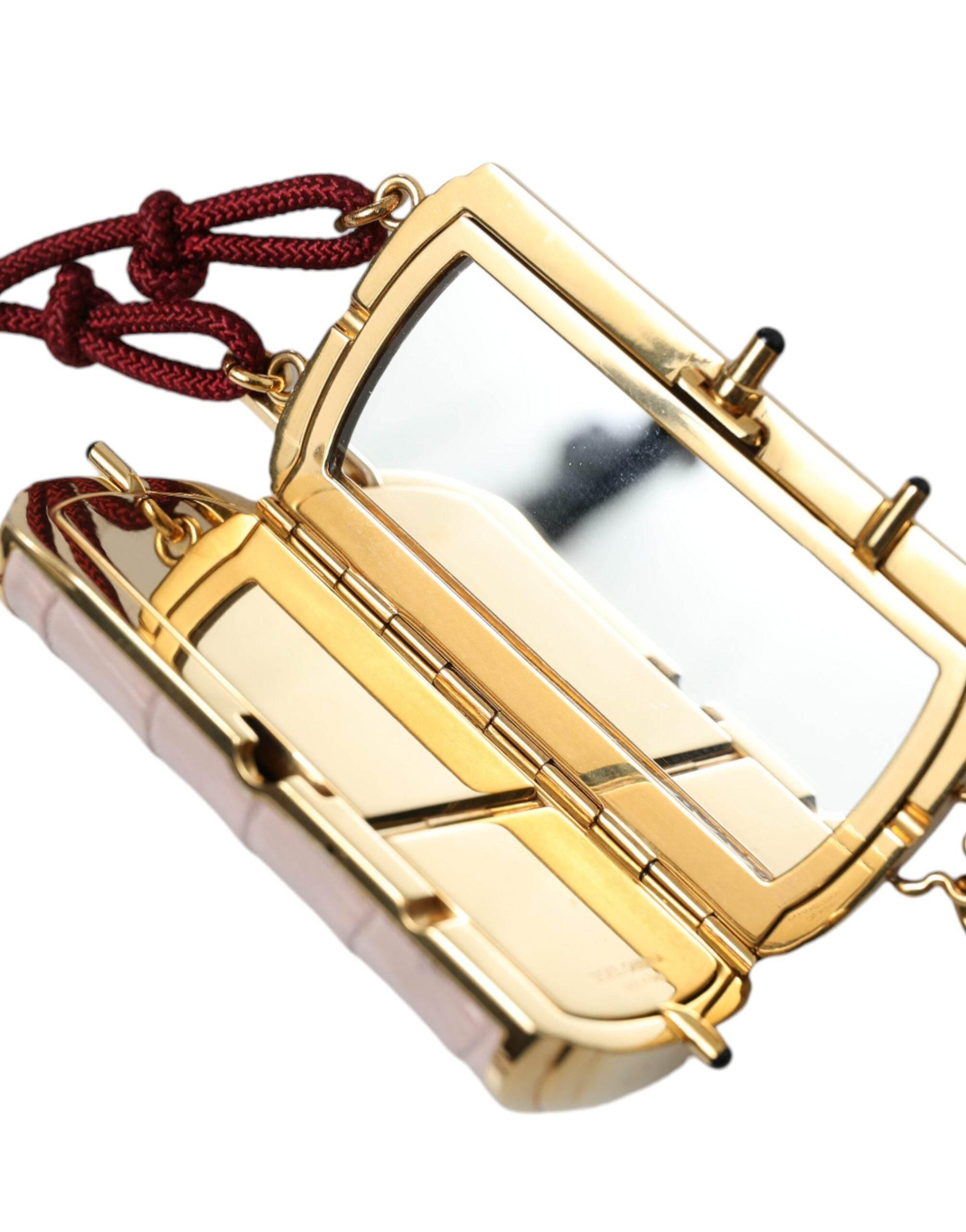 Dolce & Gabbana Exotic Pink Leather Mini Mirror Bag with Tassel - Hilstor