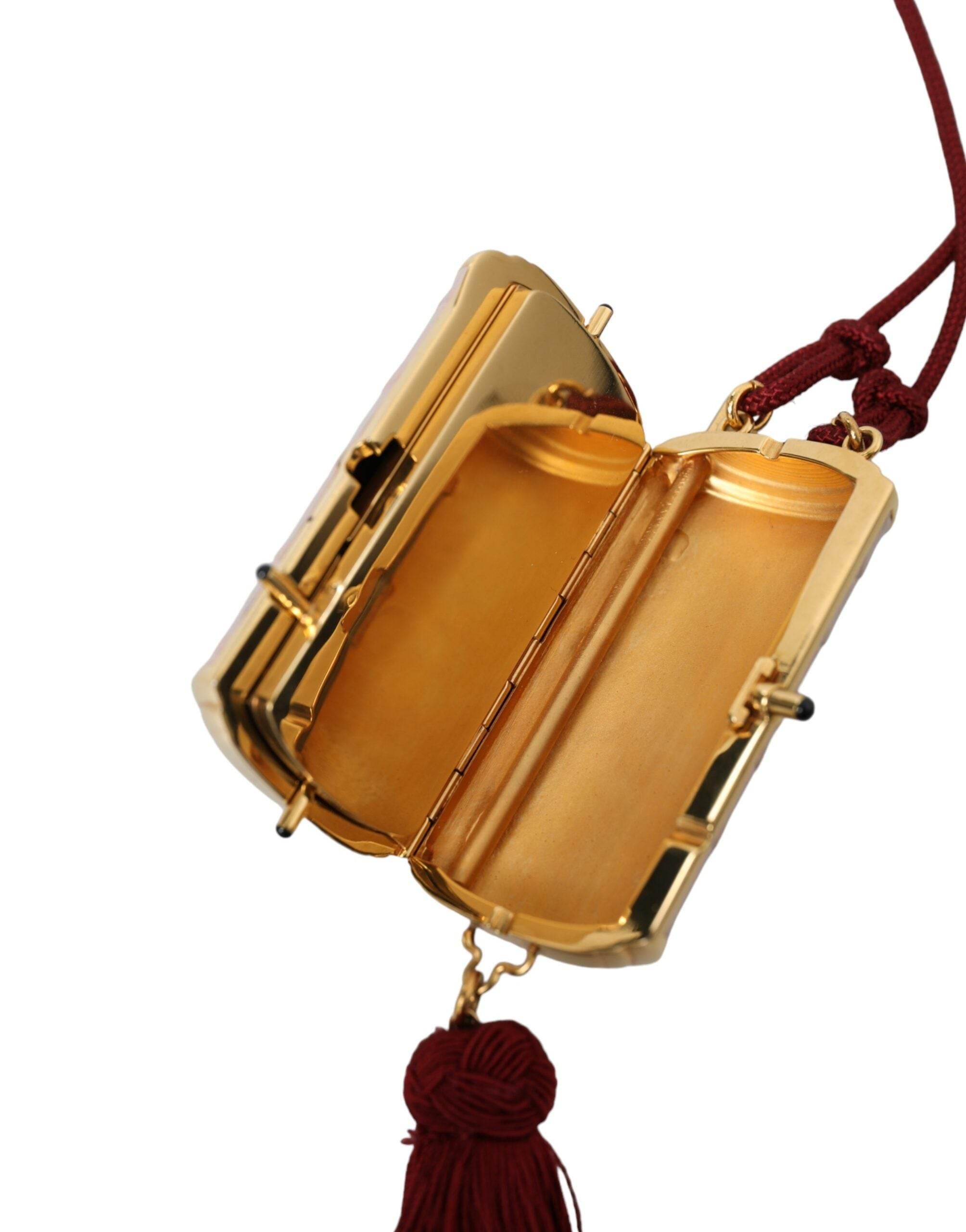 Dolce & Gabbana Exotic Pink Leather Mini Mirror Bag with Tassel - Hilstor