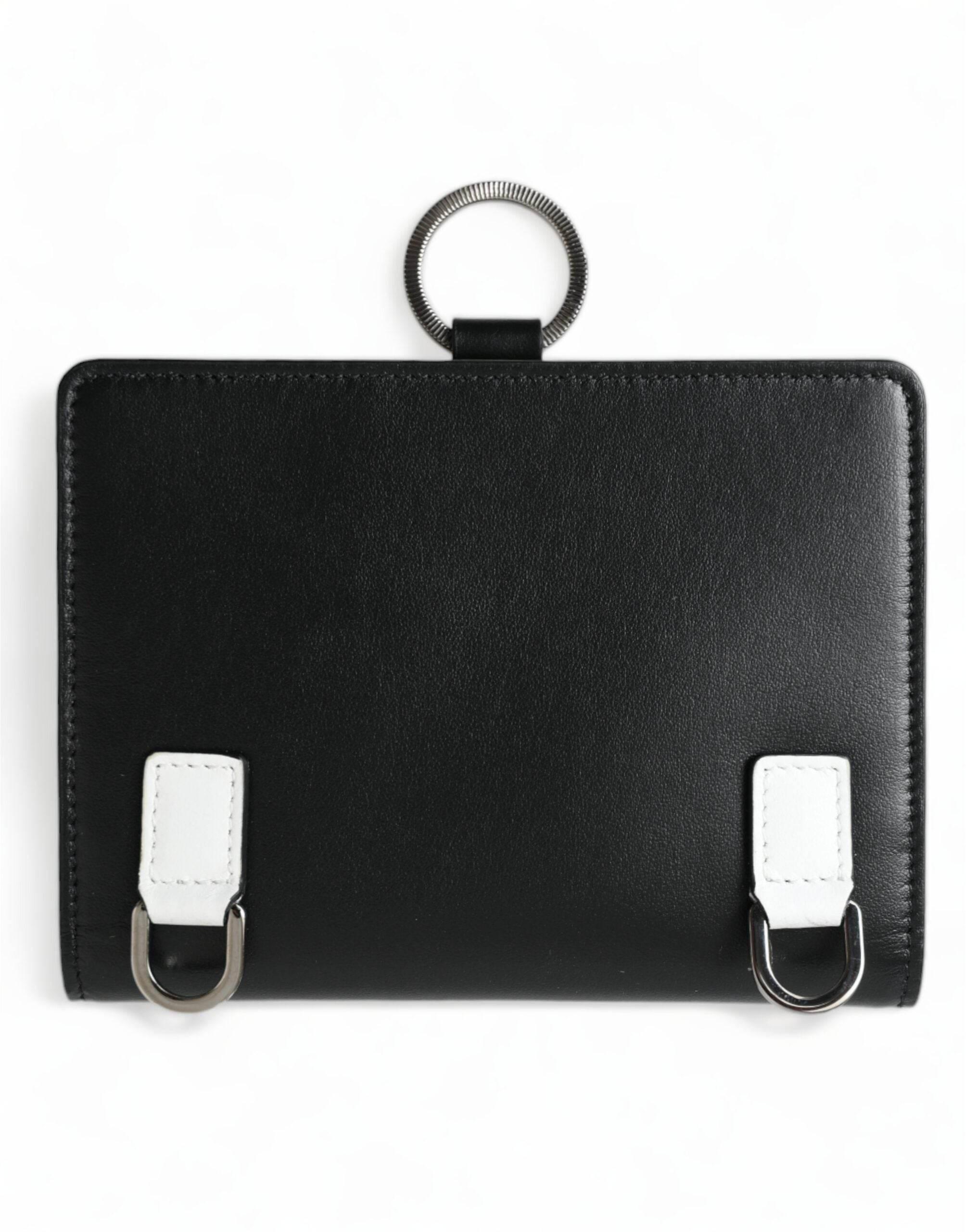 Dolce & Gabbana Elegant Black Leather Crystal Card Holder Wallet - Hilstor
