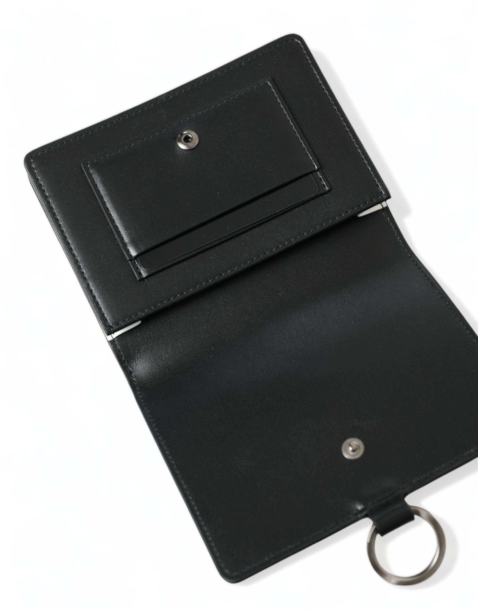 Dolce & Gabbana Elegant Black Leather Crystal Card Holder Wallet - Hilstor