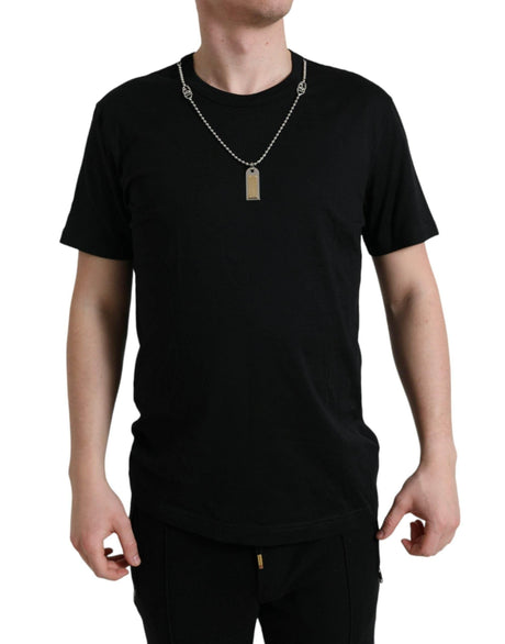 Dolce & Gabbana Black Cotton Dog Tag Round Neck T-shirt - Hilstor