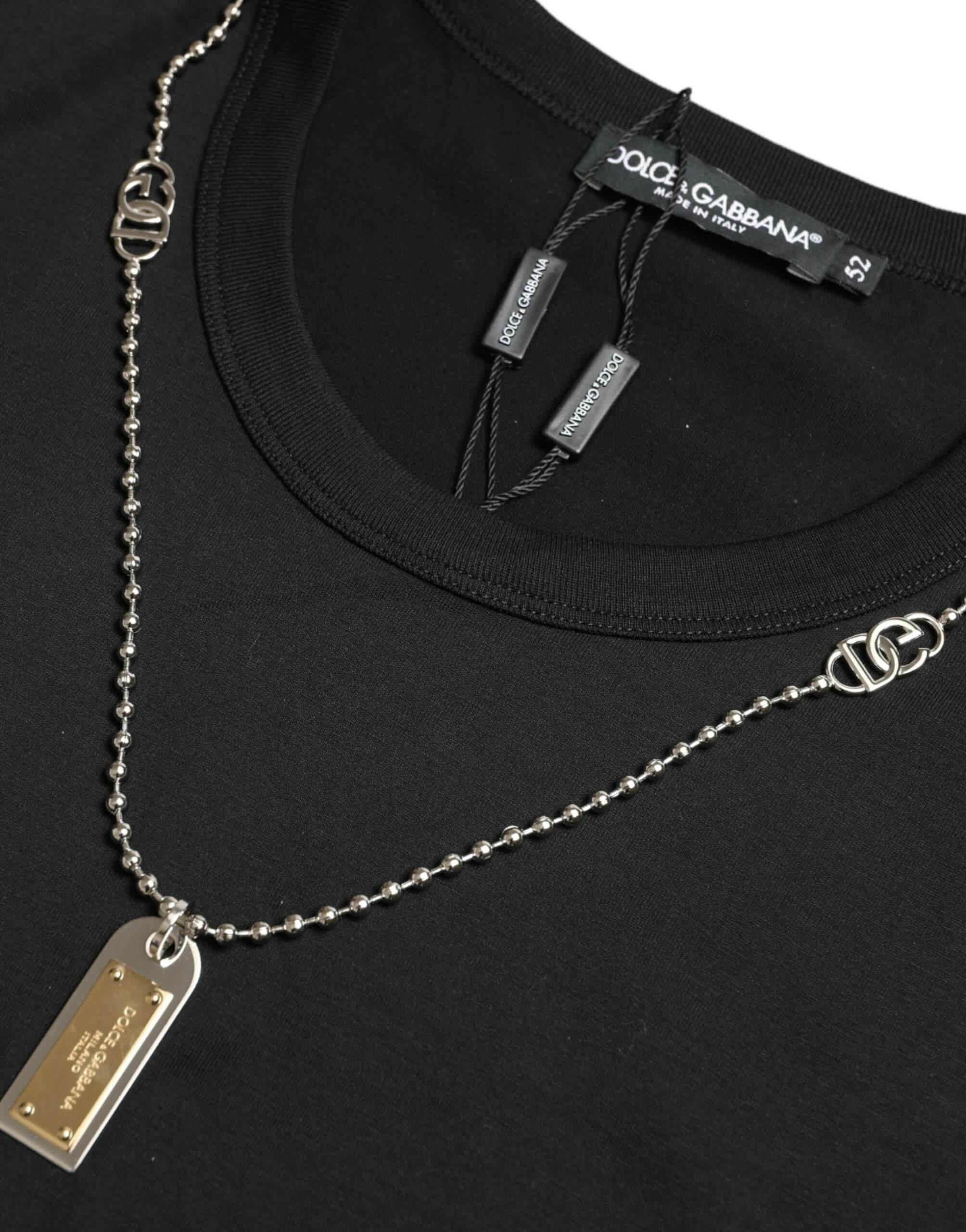 Dolce & Gabbana Black Cotton Dog Tag Round Neck T-shirt - Hilstor