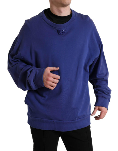 Dolce & Gabbana Royal Blue Cotton Crewneck Sweater - Hilstor