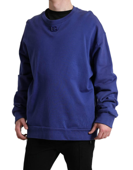 Dolce & Gabbana Royal Blue Cotton Crewneck Sweater - Hilstor