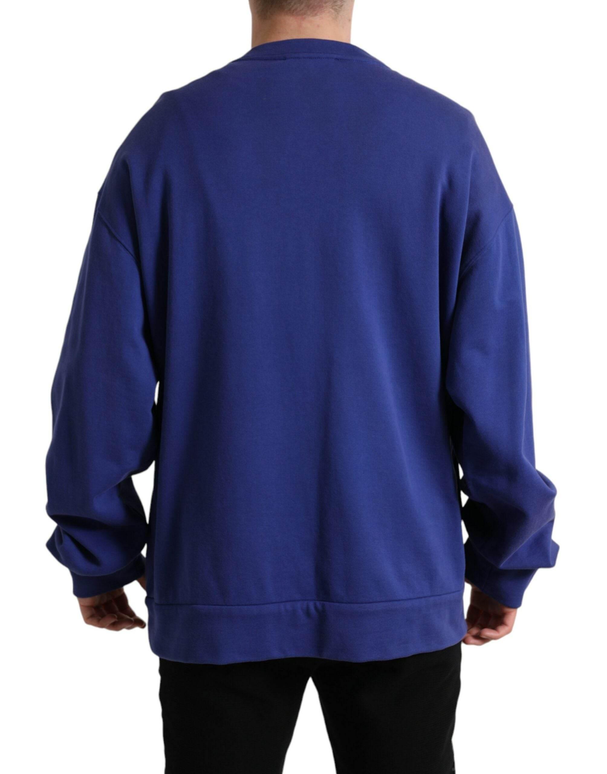 Dolce & Gabbana Royal Blue Cotton Crewneck Sweater - Hilstor