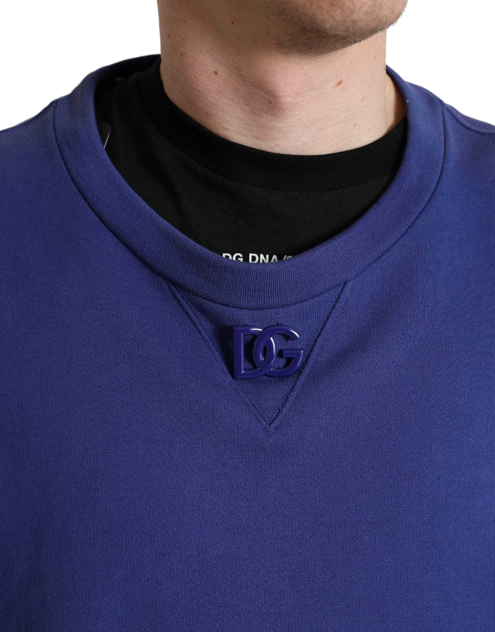 Dolce & Gabbana Royal Blue Cotton Crewneck Sweater - Hilstor
