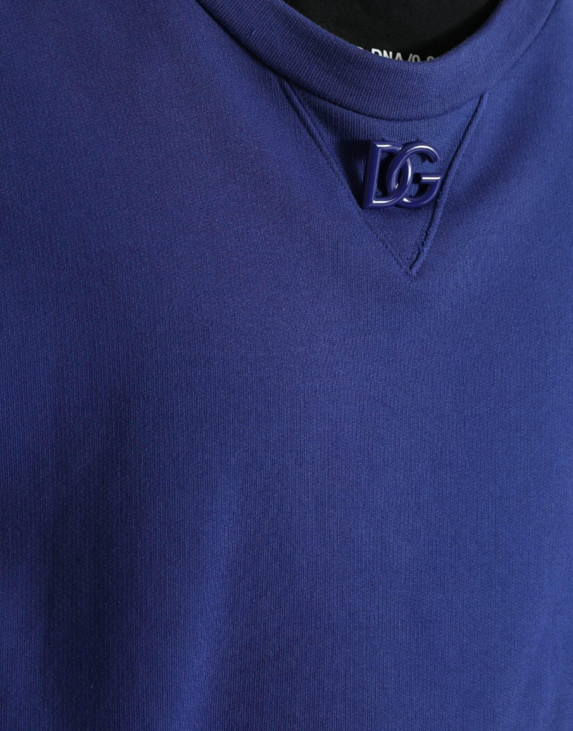 Dolce & Gabbana Royal Blue Cotton Crewneck Sweater - Hilstor