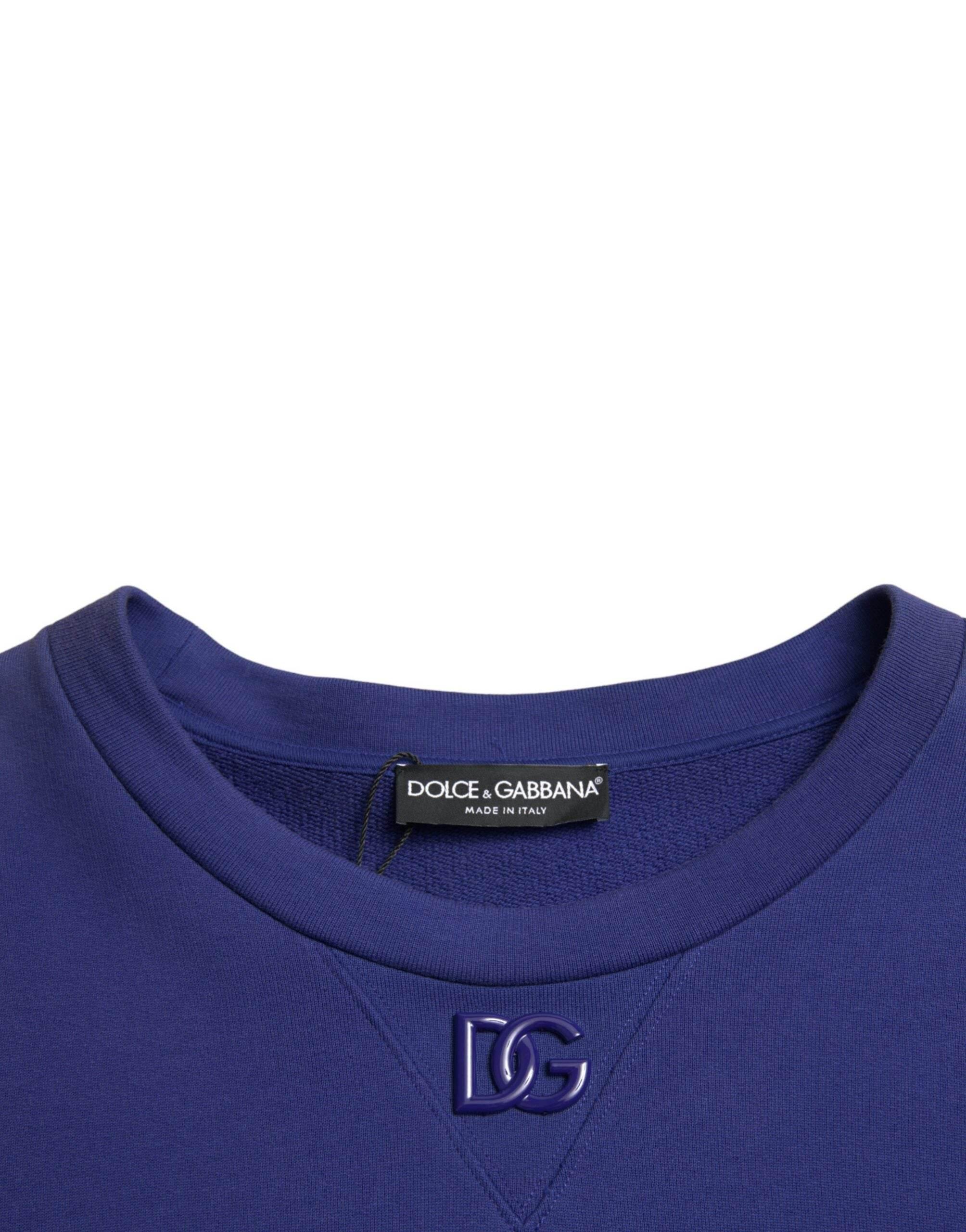 Dolce & Gabbana Royal Blue Cotton Crewneck Sweater - Hilstor