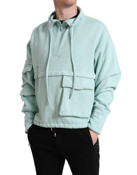 Dolce & Gabbana Mint Green Cotton Pockets Pullover Sweater - Hilstor