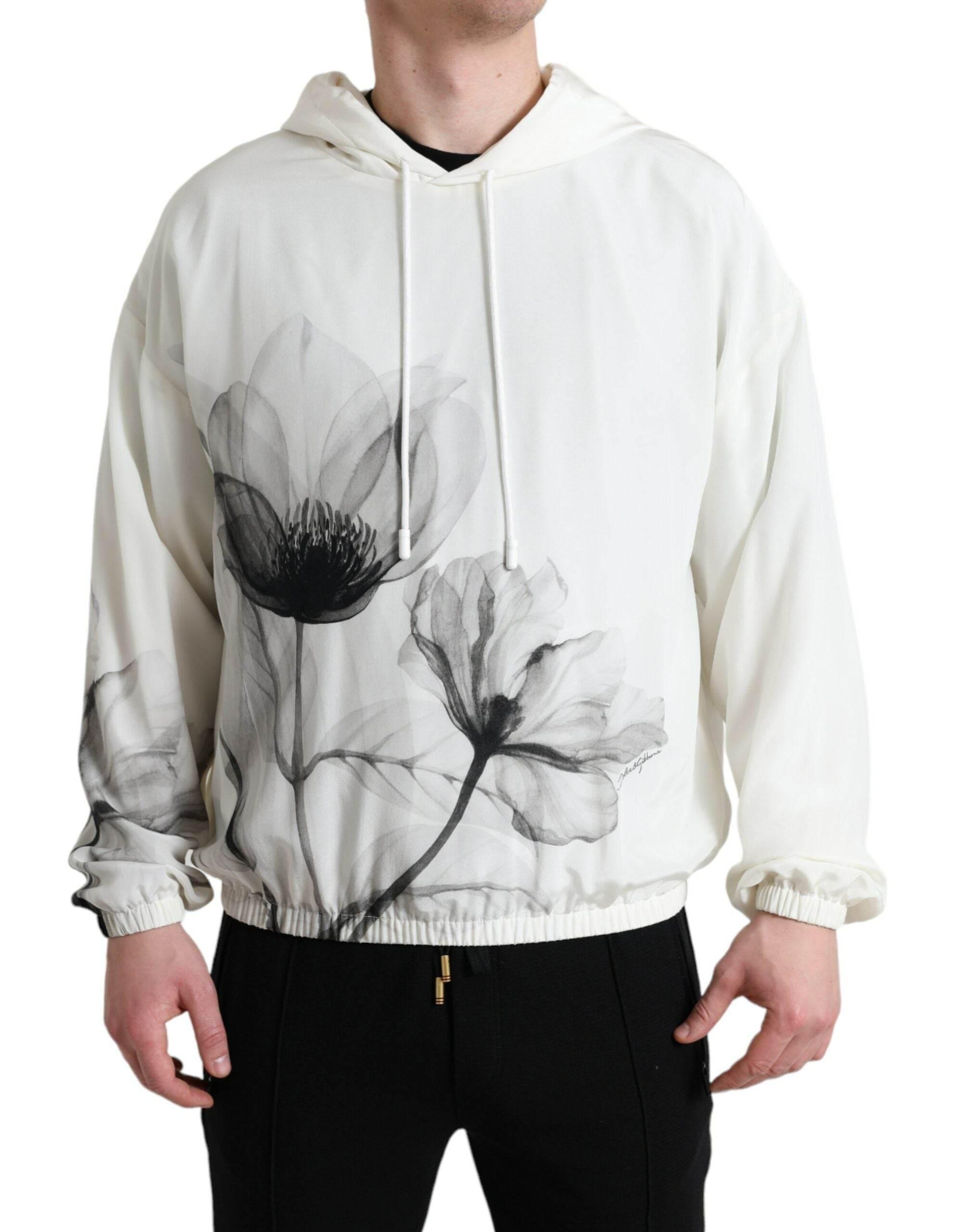 Dolce & Gabbana White Floral Print Hooded Pullover Sweater - Hilstor