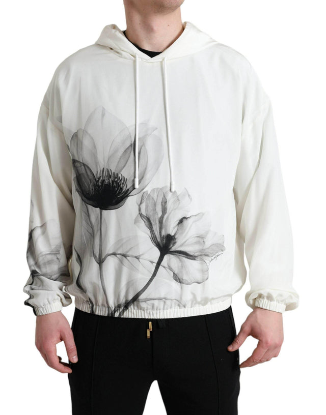 Dolce & Gabbana White Floral Print Hooded Pullover Sweater - Hilstor