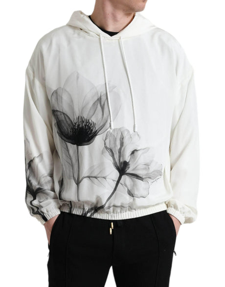 Dolce & Gabbana White Floral Print Hooded Pullover Sweater - Hilstor