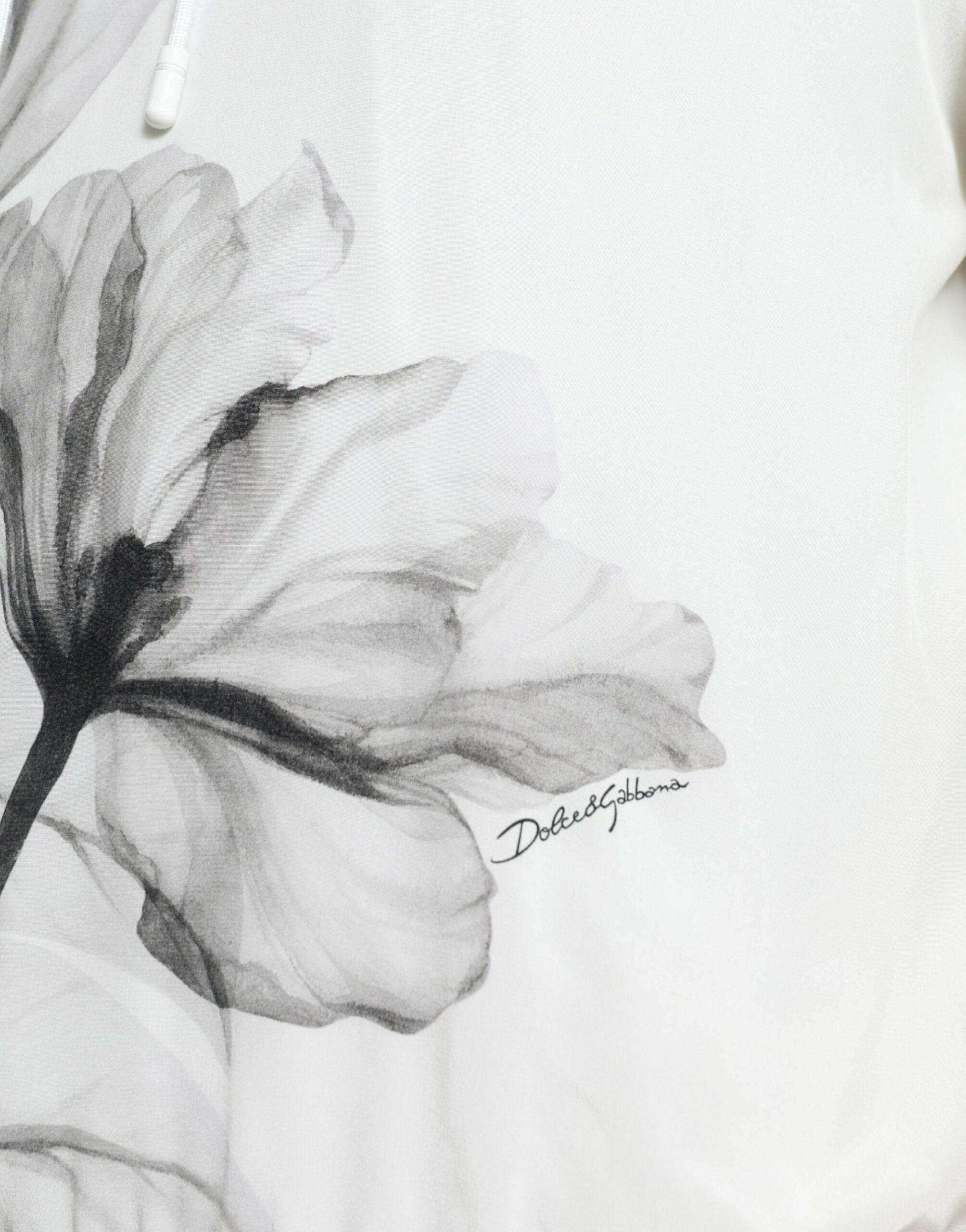 Dolce & Gabbana White Floral Print Hooded Pullover Sweater - Hilstor