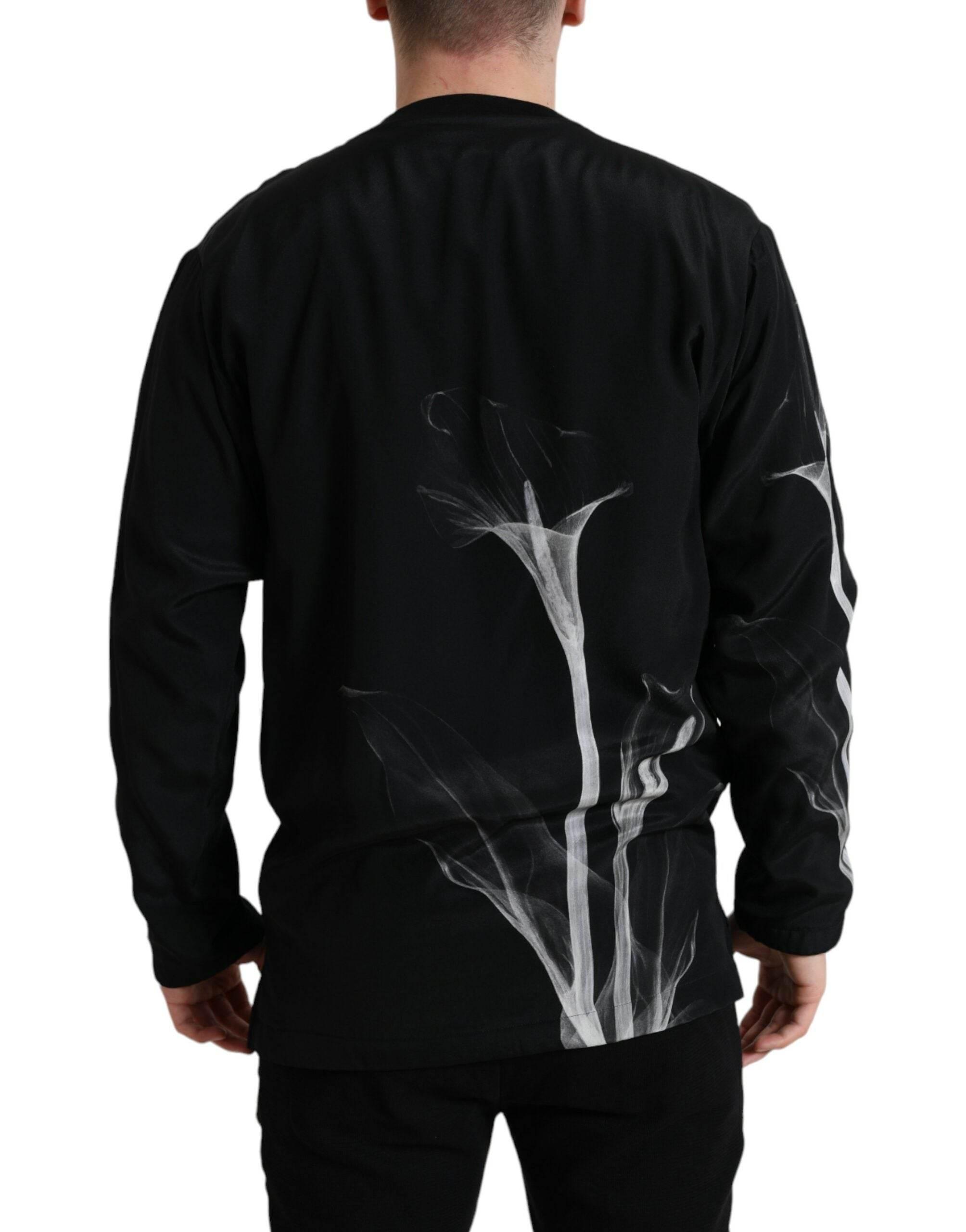 Dolce & Gabbana Black Floral Print Crewneck Pullover Sweater - Hilstor