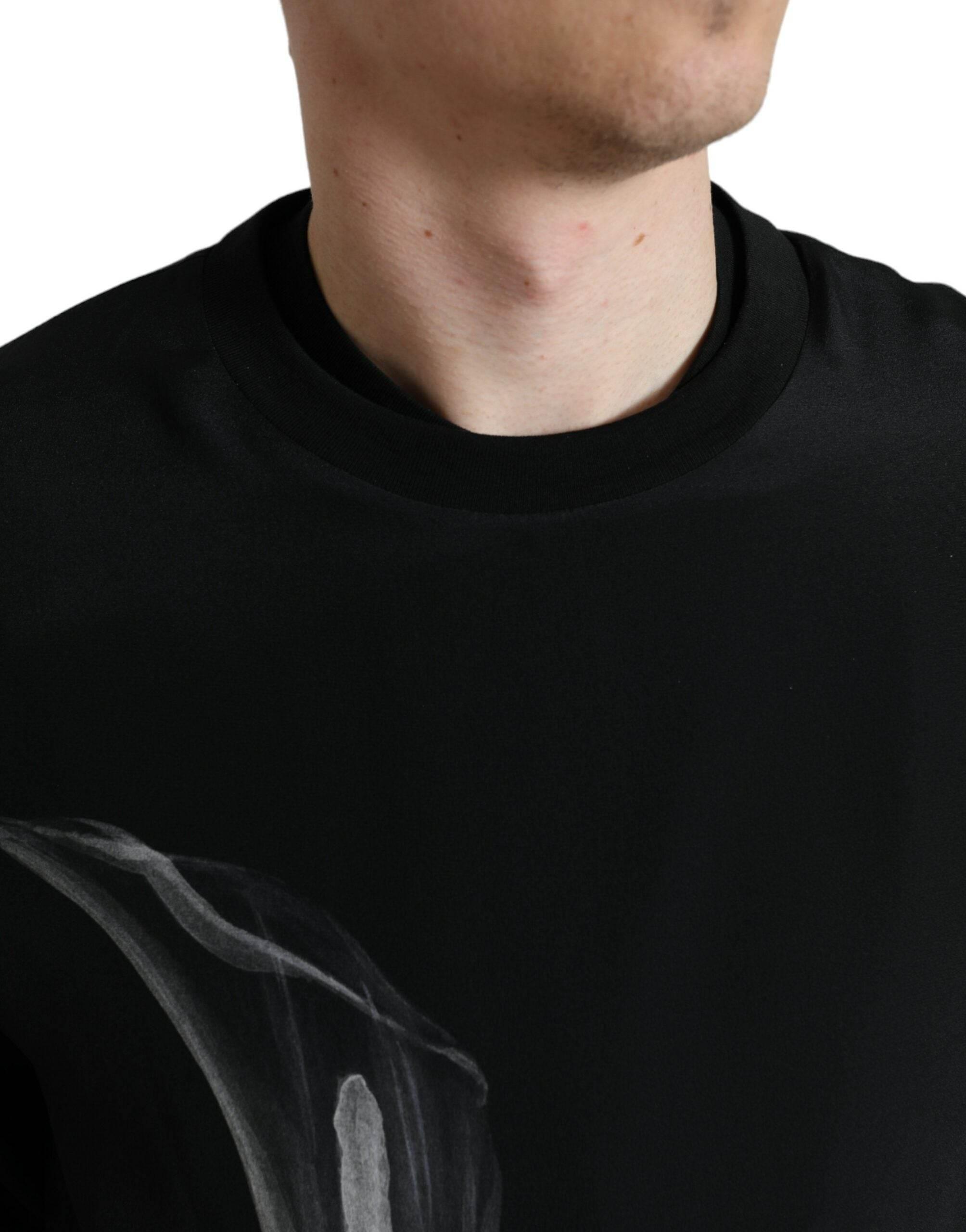 Dolce & Gabbana Black Floral Print Crewneck Pullover Sweater - Hilstor