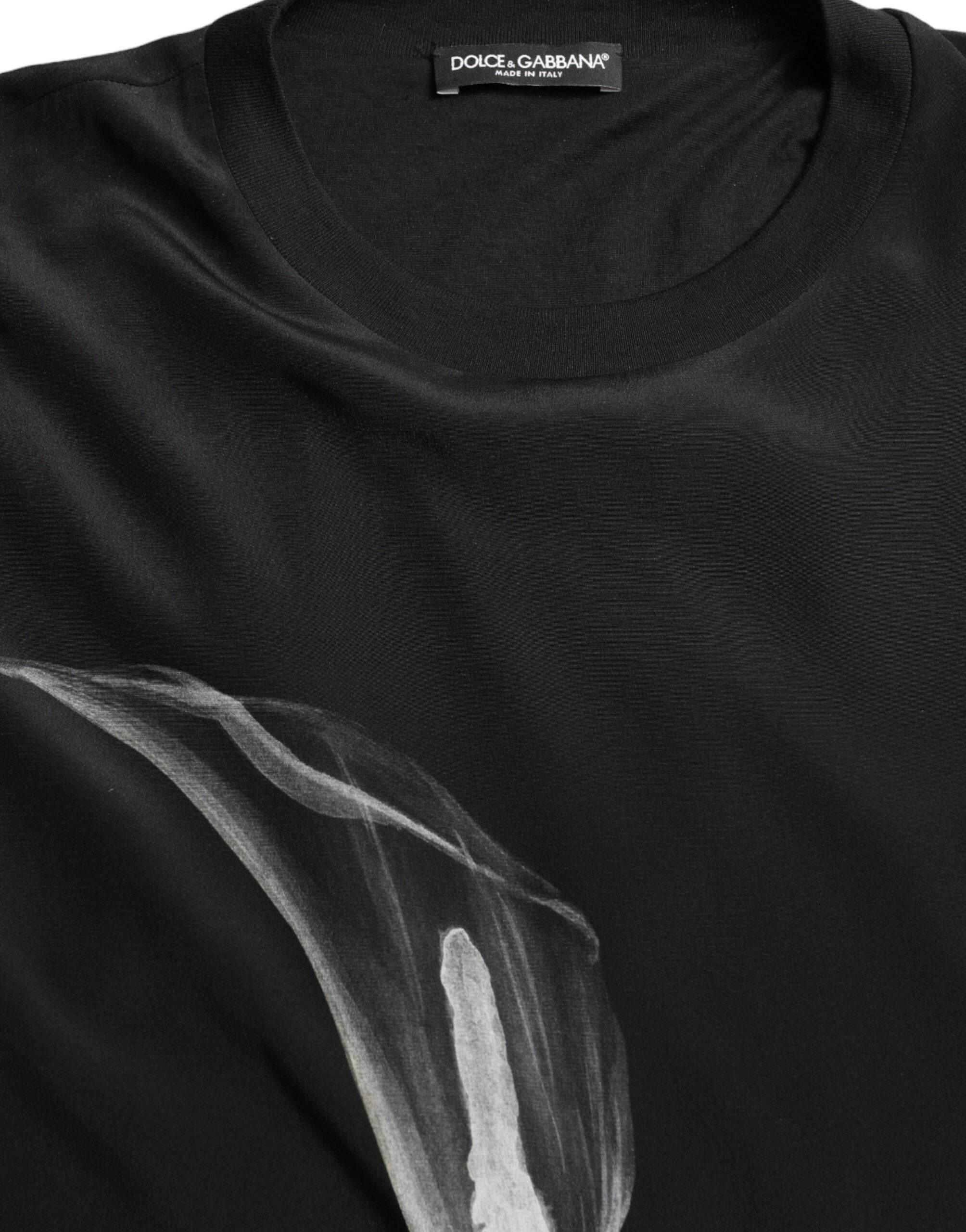 Dolce & Gabbana Black Floral Print Crewneck Pullover Sweater - Hilstor