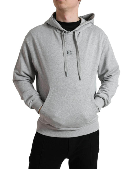 Dolce & Gabbana Gray Cotton Logo Hooded Sweatshirt Sweater - Hilstor