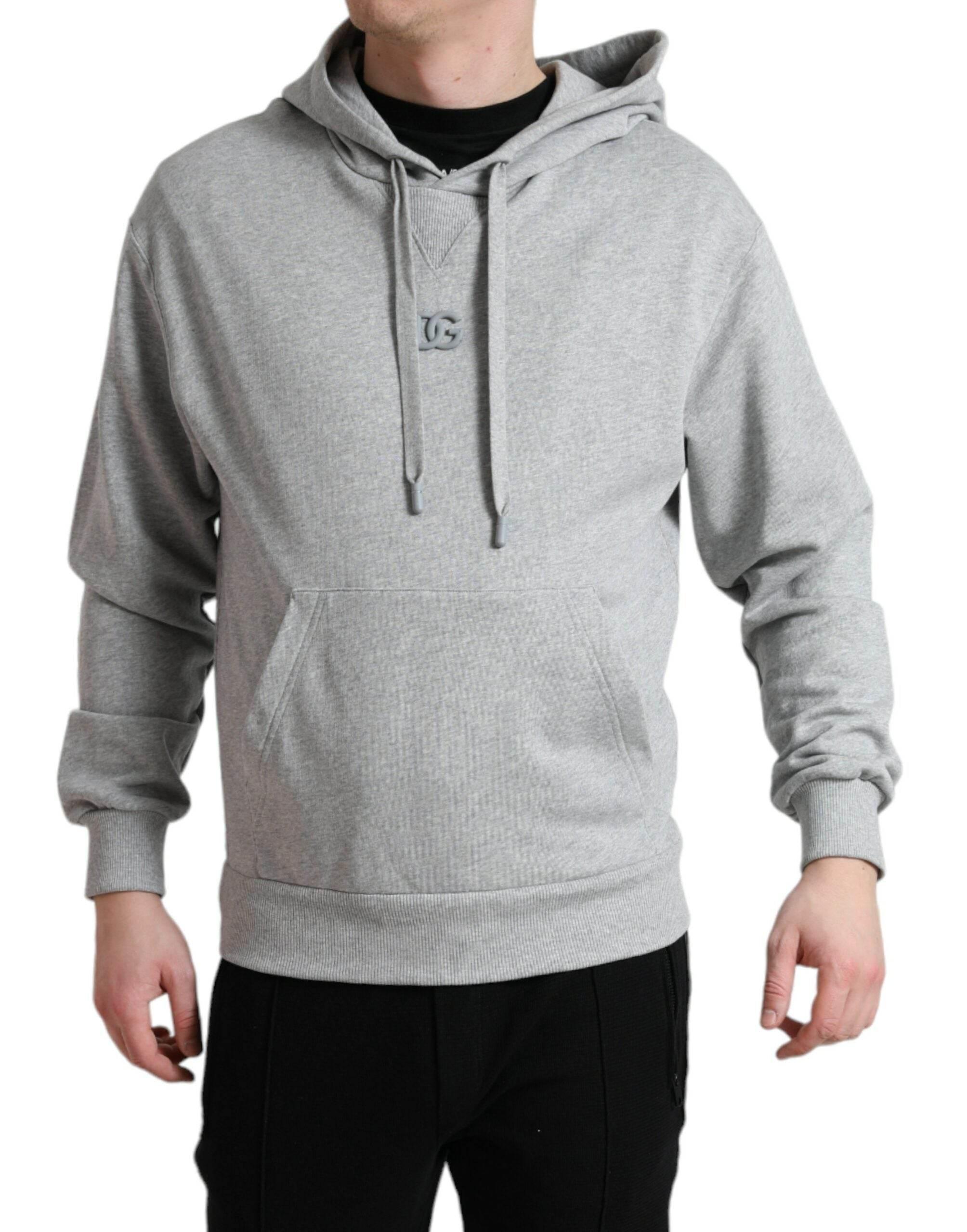 Dolce & Gabbana Gray Cotton Logo Hooded Sweatshirt Sweater - Hilstor