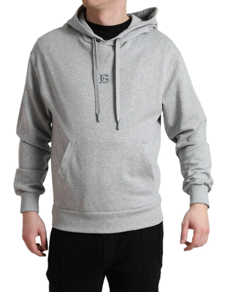 Dolce & Gabbana Gray Cotton Logo Hooded Sweatshirt Sweater - Hilstor