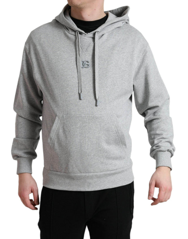 Dolce & Gabbana Gray Cotton Logo Hooded Sweatshirt Sweater - Hilstor