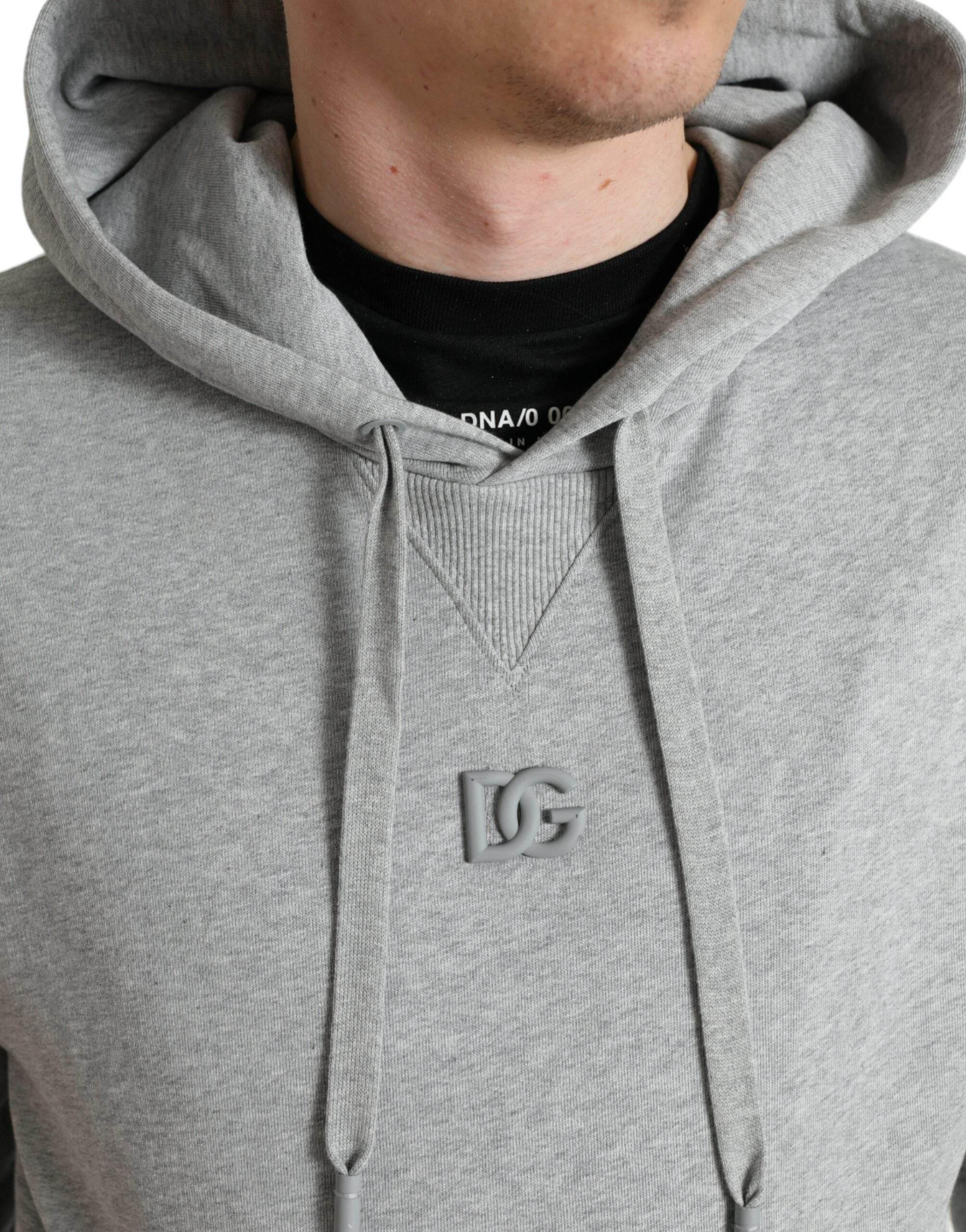 Dolce & Gabbana Gray Cotton Logo Hooded Sweatshirt Sweater - Hilstor