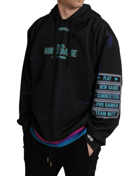 Dolce & Gabbana Black Logo Print Hooded Sweatshirt Sweater - Hilstor