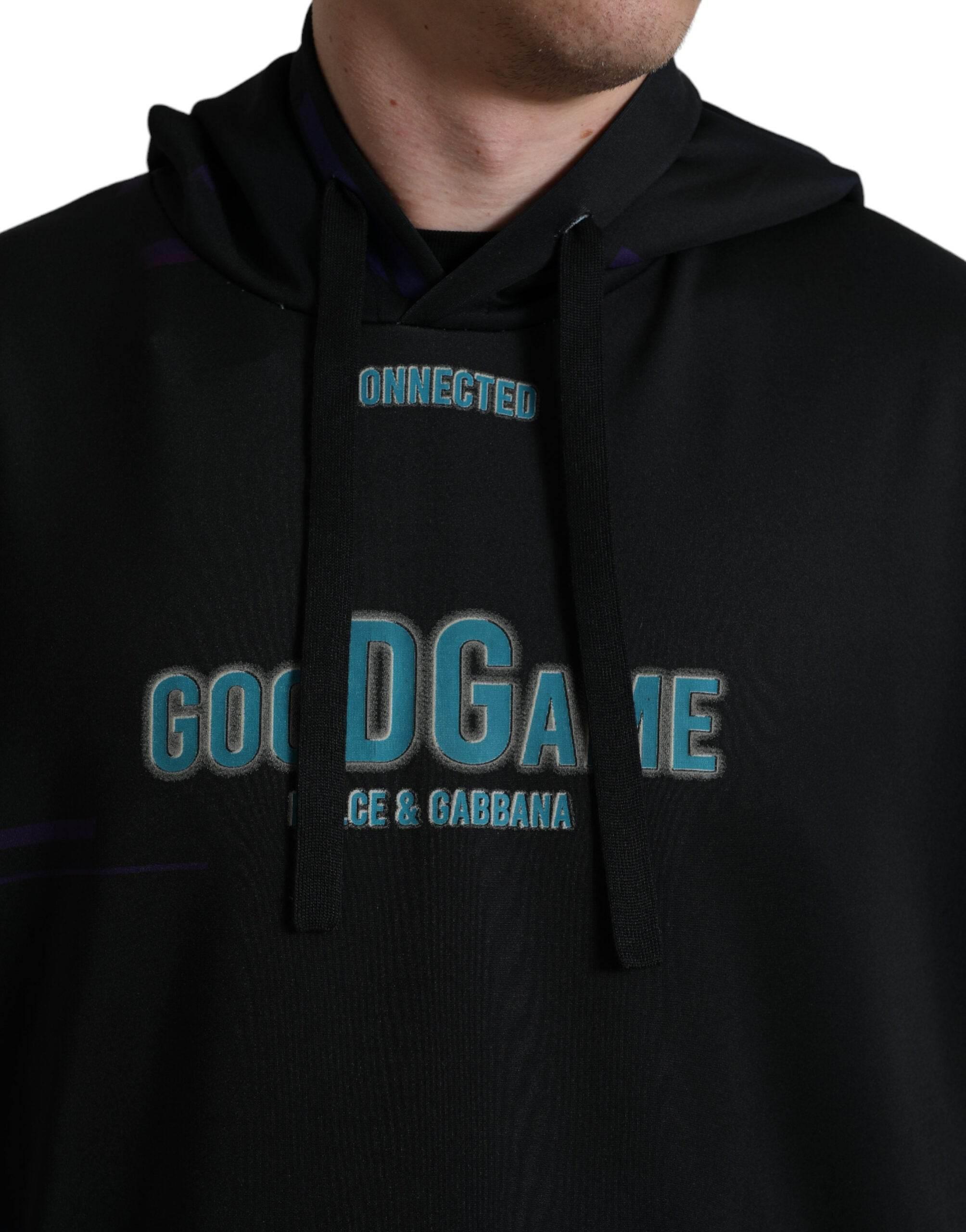 Dolce & Gabbana Black Logo Print Hooded Sweatshirt Sweater - Hilstor