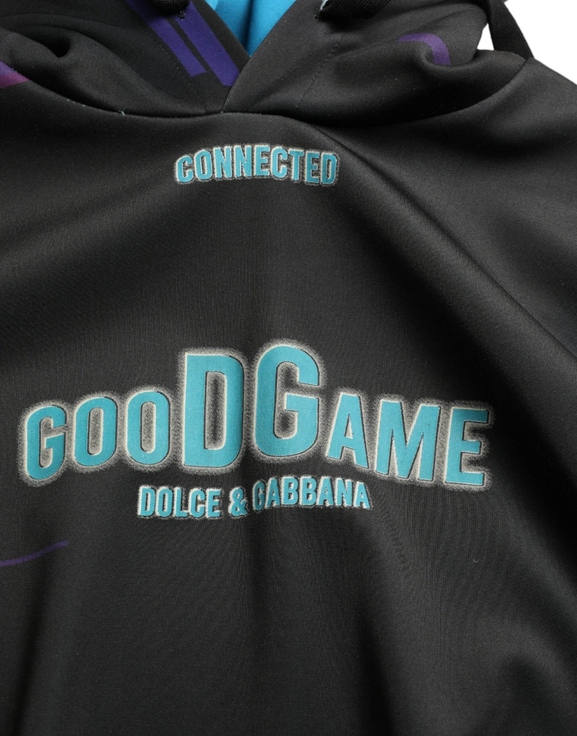 Dolce & Gabbana Black Logo Print Hooded Sweatshirt Sweater - Hilstor