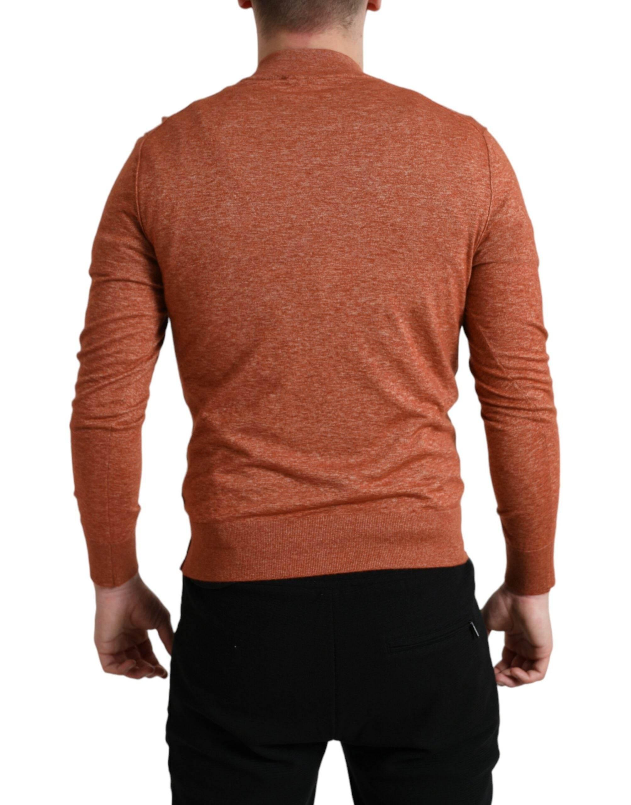 Dolce & Gabbana Silk-Cashmere Orange Crew Neck Sweater - Hilstor