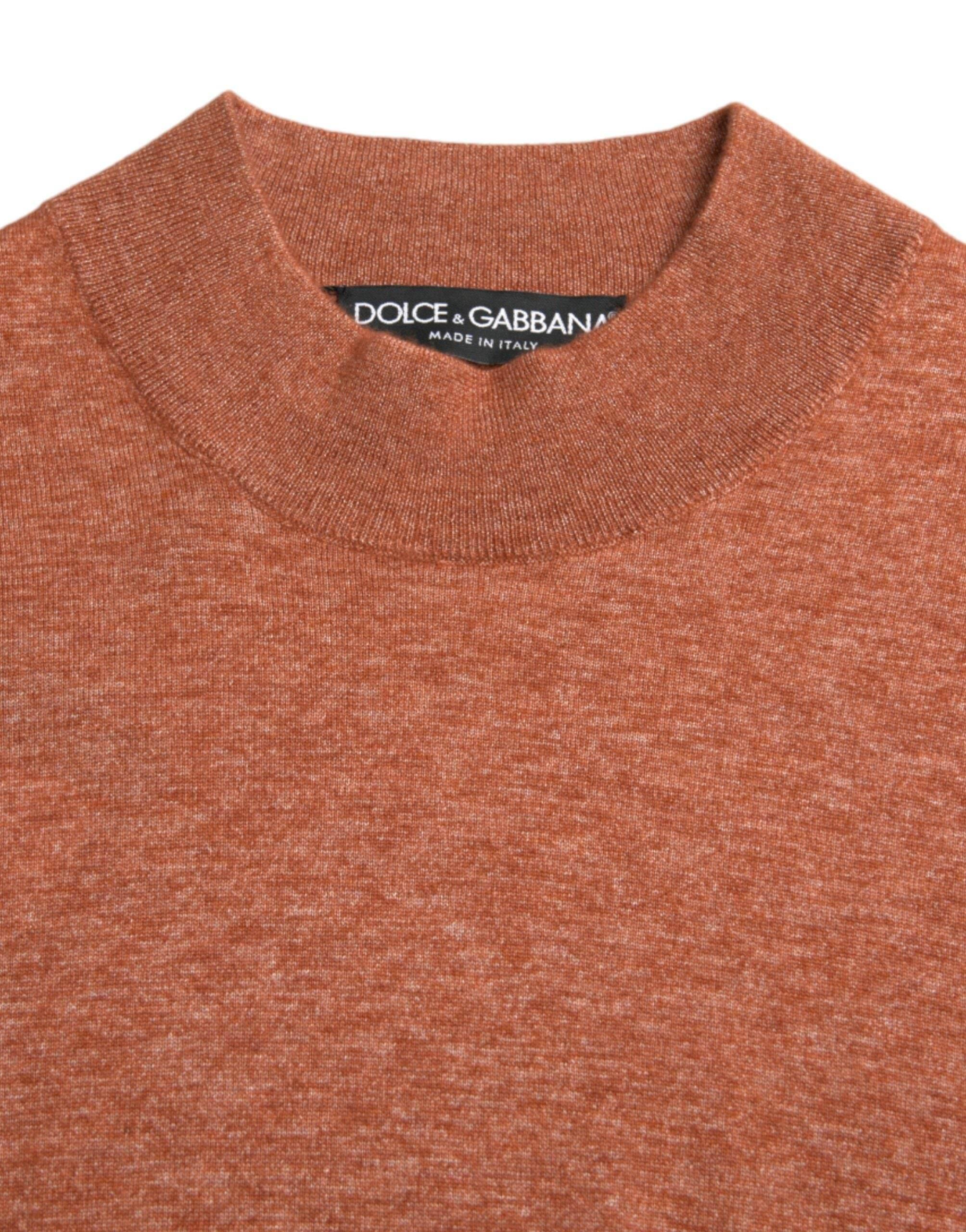 Dolce & Gabbana Silk-Cashmere Orange Crew Neck Sweater - Hilstor