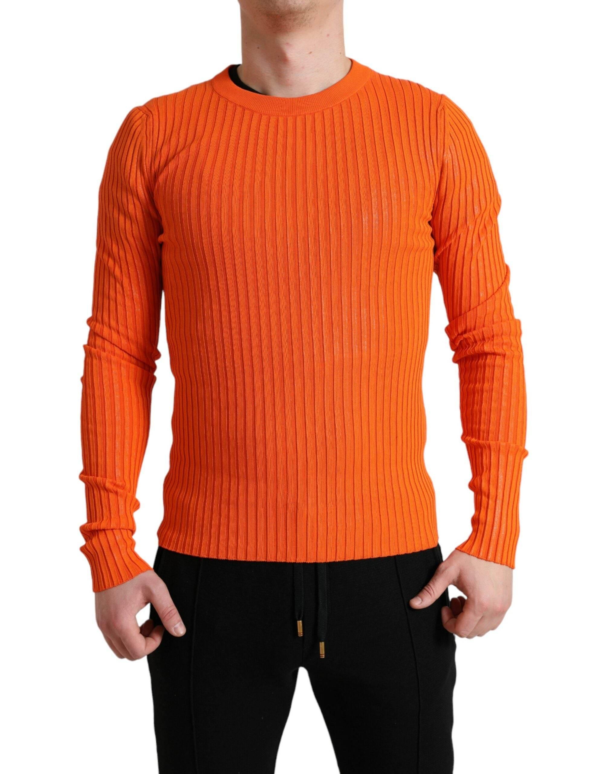 Dolce & Gabbana Sleek Sunset Orange Knitted Pullover Sweater - Hilstor