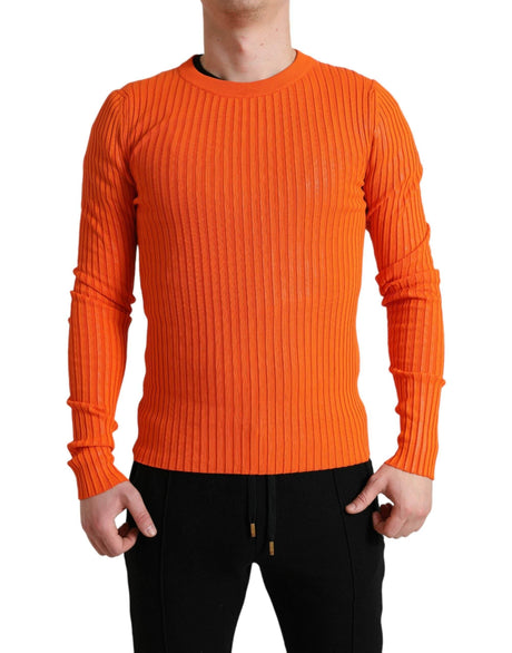 Dolce & Gabbana Sleek Sunset Orange Knitted Pullover Sweater - Hilstor