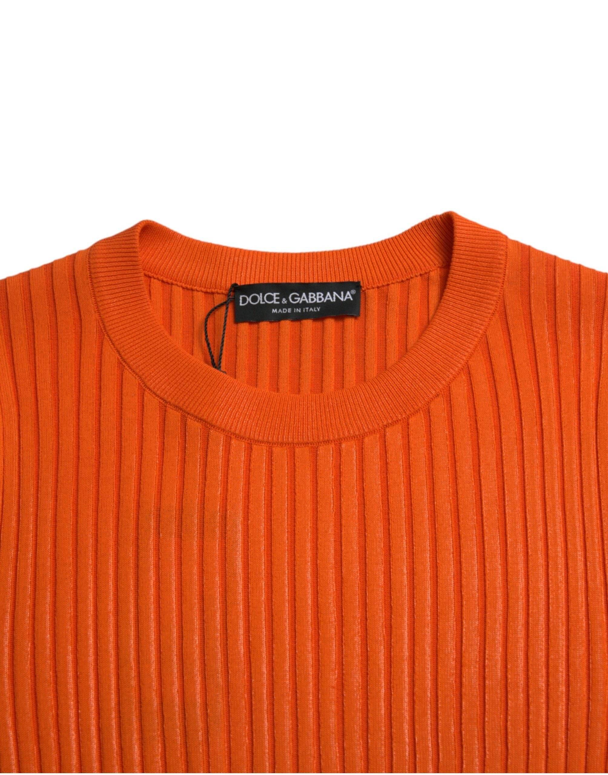 Dolce & Gabbana Sleek Sunset Orange Knitted Pullover Sweater - Hilstor