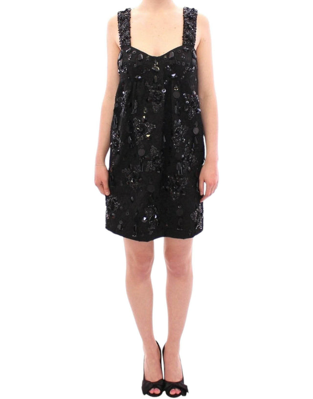 Dolce & Gabbana Black floral crystal embedded dress - Hilstor