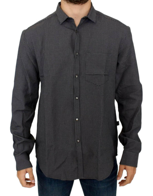 Costume National Chic Gray Checked Casual Linen Blend Shirt - Hilstor