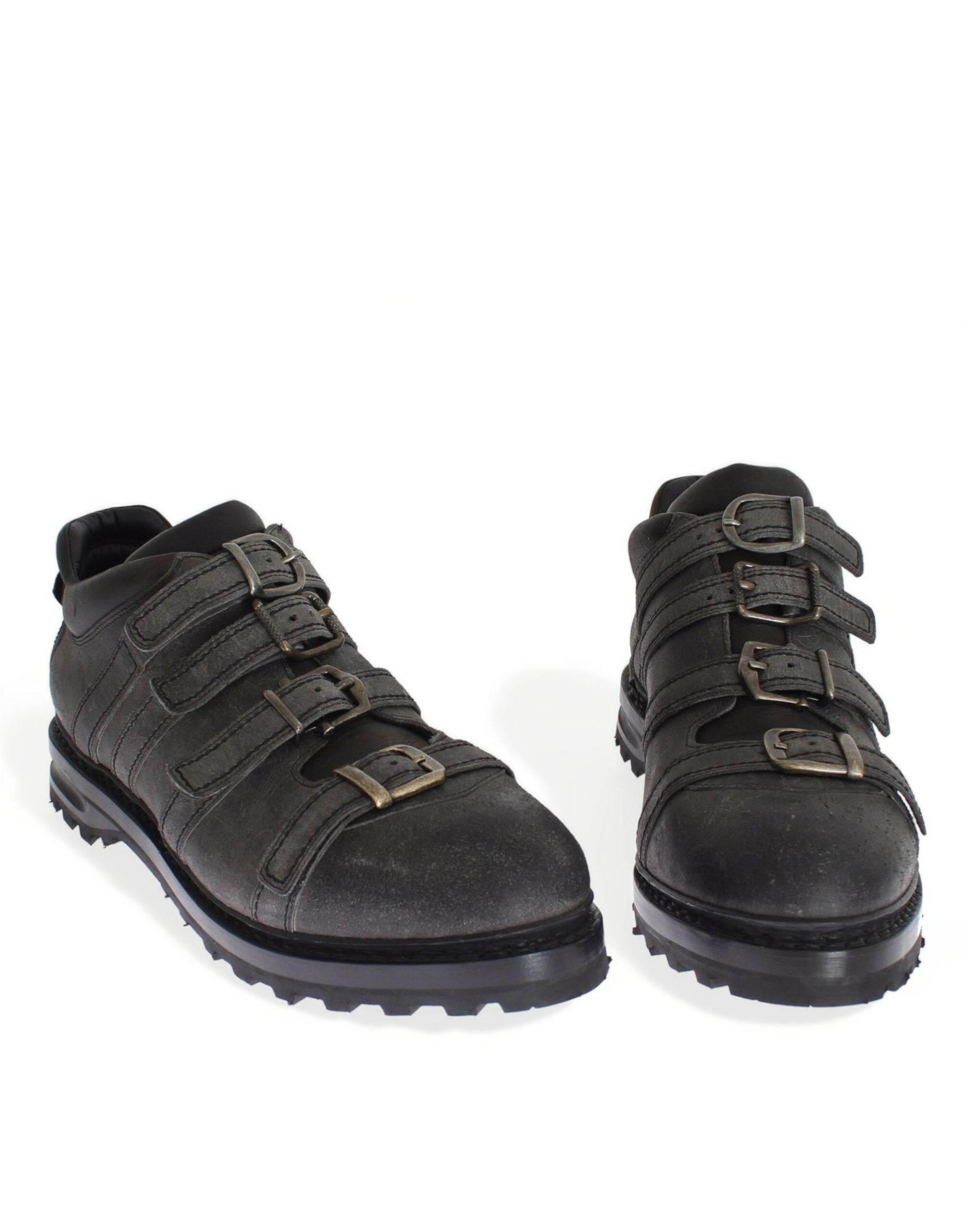 Dolce & Gabbana Elegant Gray Leather Ankle Boots - Hilstor
