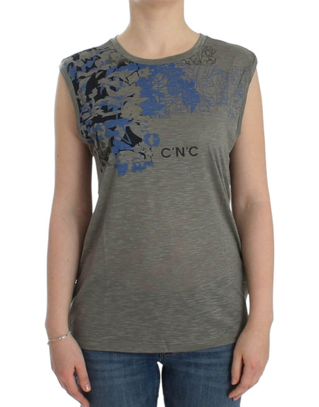 Costume National Gray print sleeveless t-shirt - Hilstor