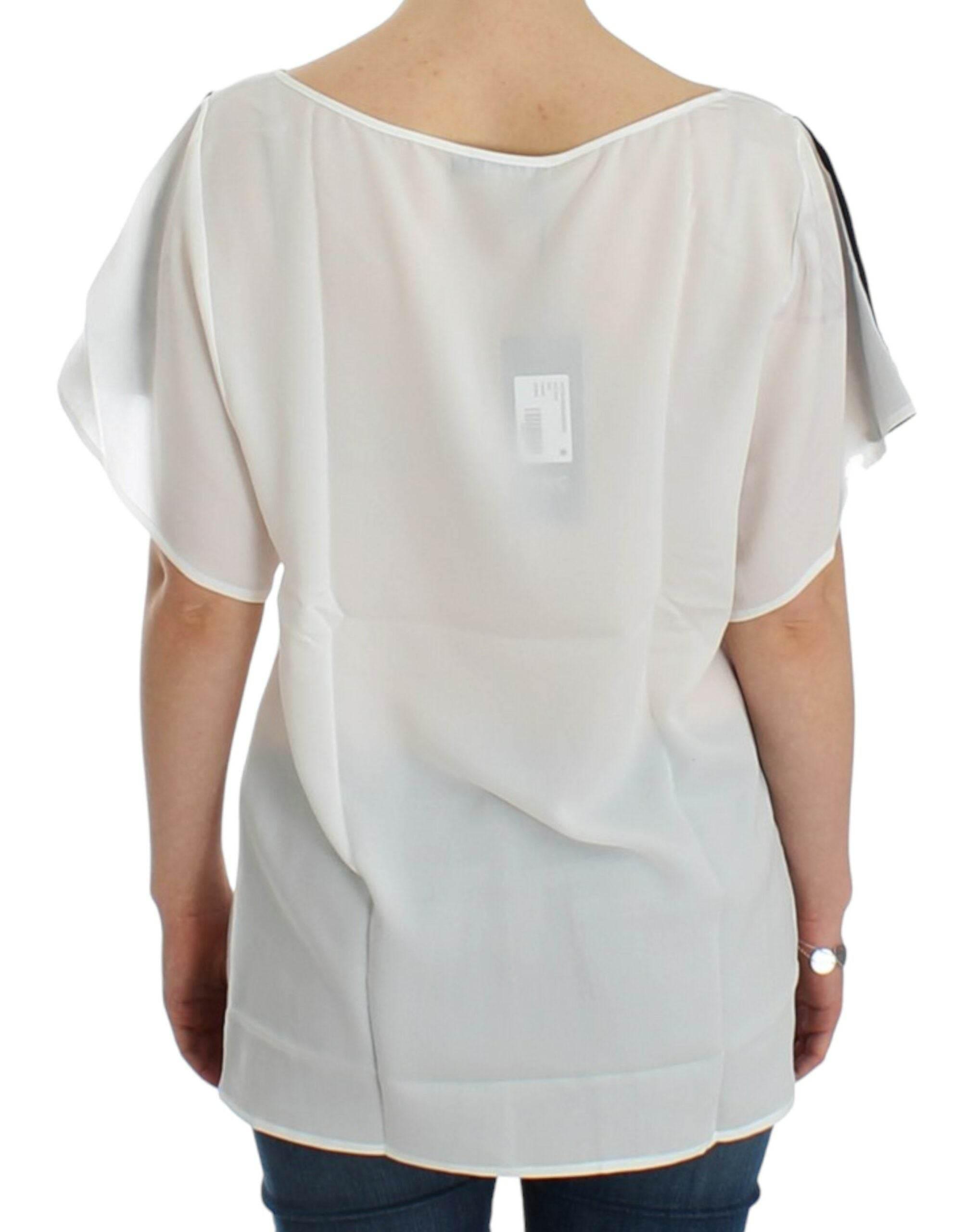 Costume National Chic White V-Neck Motive Print Tee - Hilstor