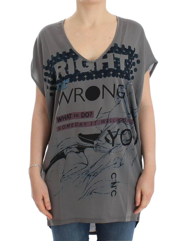 Costume National Elegant V-Neck Tunic with Motive Print - Hilstor
