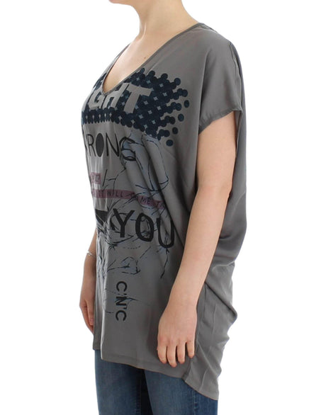 Costume National Gray V-neck long t-shirt - Hilstor