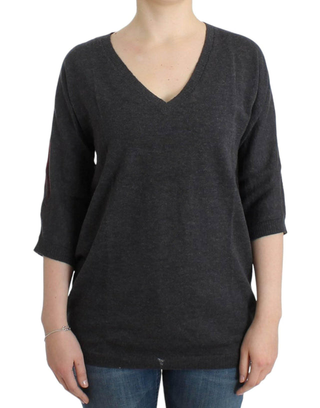 Costume National Chic V-Neck Alpaca Blend Short Sleeve Sweater - Hilstor