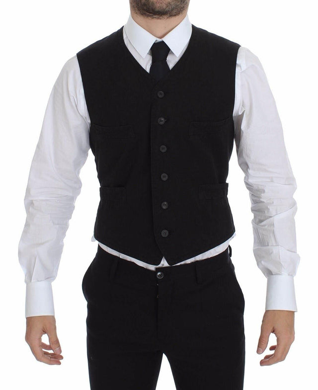 Dolce & Gabbana Elegant Black Cotton Blend Dress Vest - Hilstor