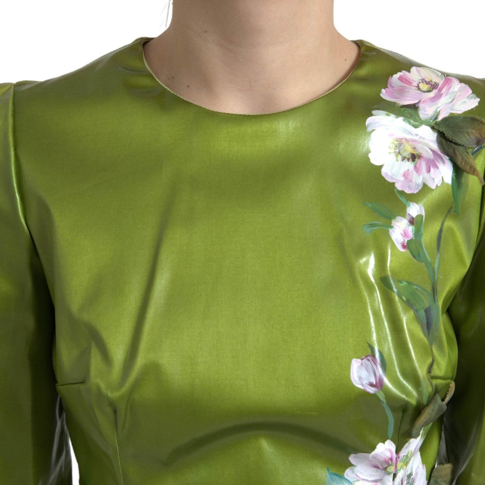 Dolce & Gabbana Green Floral Embellished Sheath Midi Dress - Hilstor